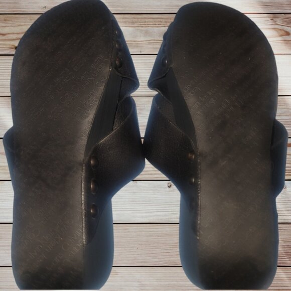 CALVIN KLEIN JEANS - SIZE 8.5 - YOKIE - Black Wedge Platform Sandals Heels Mules - Picture 6 of 7